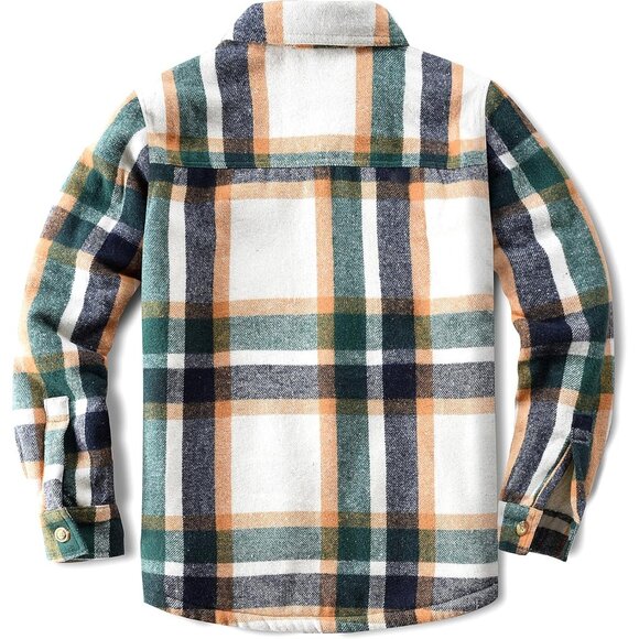 Men'sGreen/KhakiSherpa Lined Button Down Flannel Shirt Jacket Plaid Soft - Picture 2 of 7